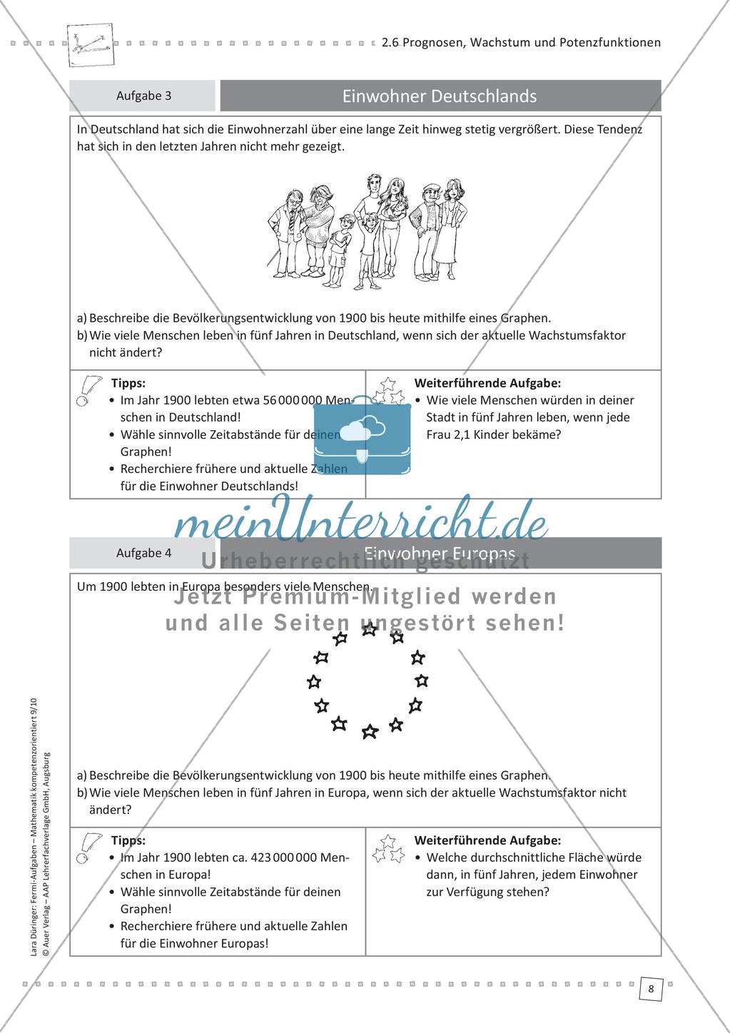 Fermi-Aufgaben - Prognosen, Wachstum und Potenzfunktionen Preview 10