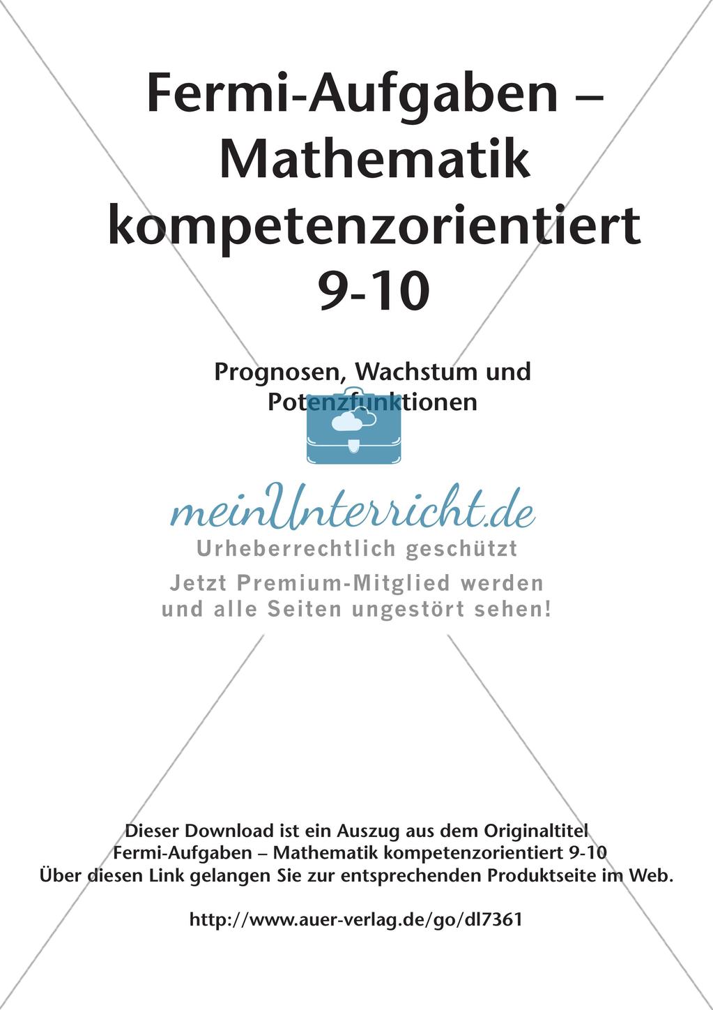 Fermi-Aufgaben - Prognosen, Wachstum und Potenzfunktionen Preview 2