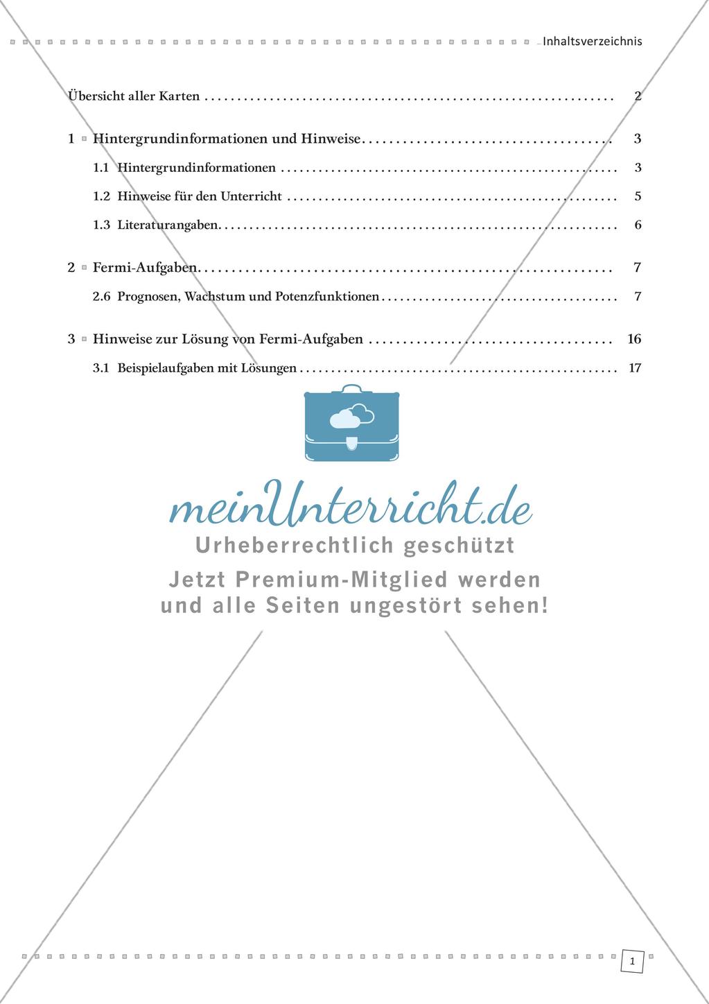 Fermi-Aufgaben - Prognosen, Wachstum und Potenzfunktionen Preview 3