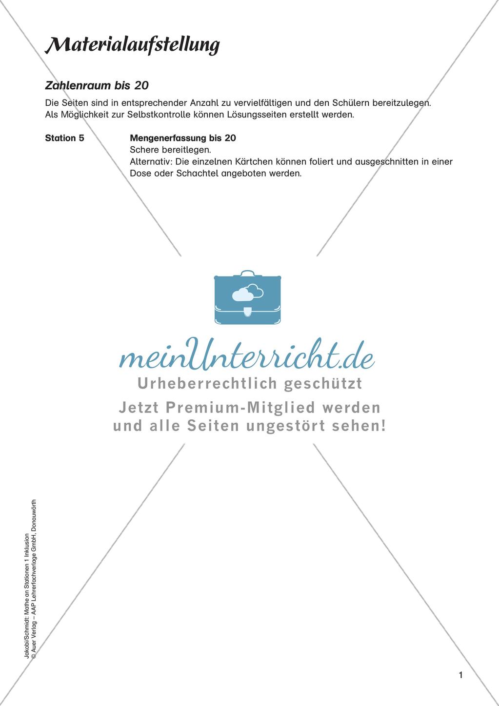 Mathe an Stationen - Inklusion: Zahlenraum bis 20 Preview 3