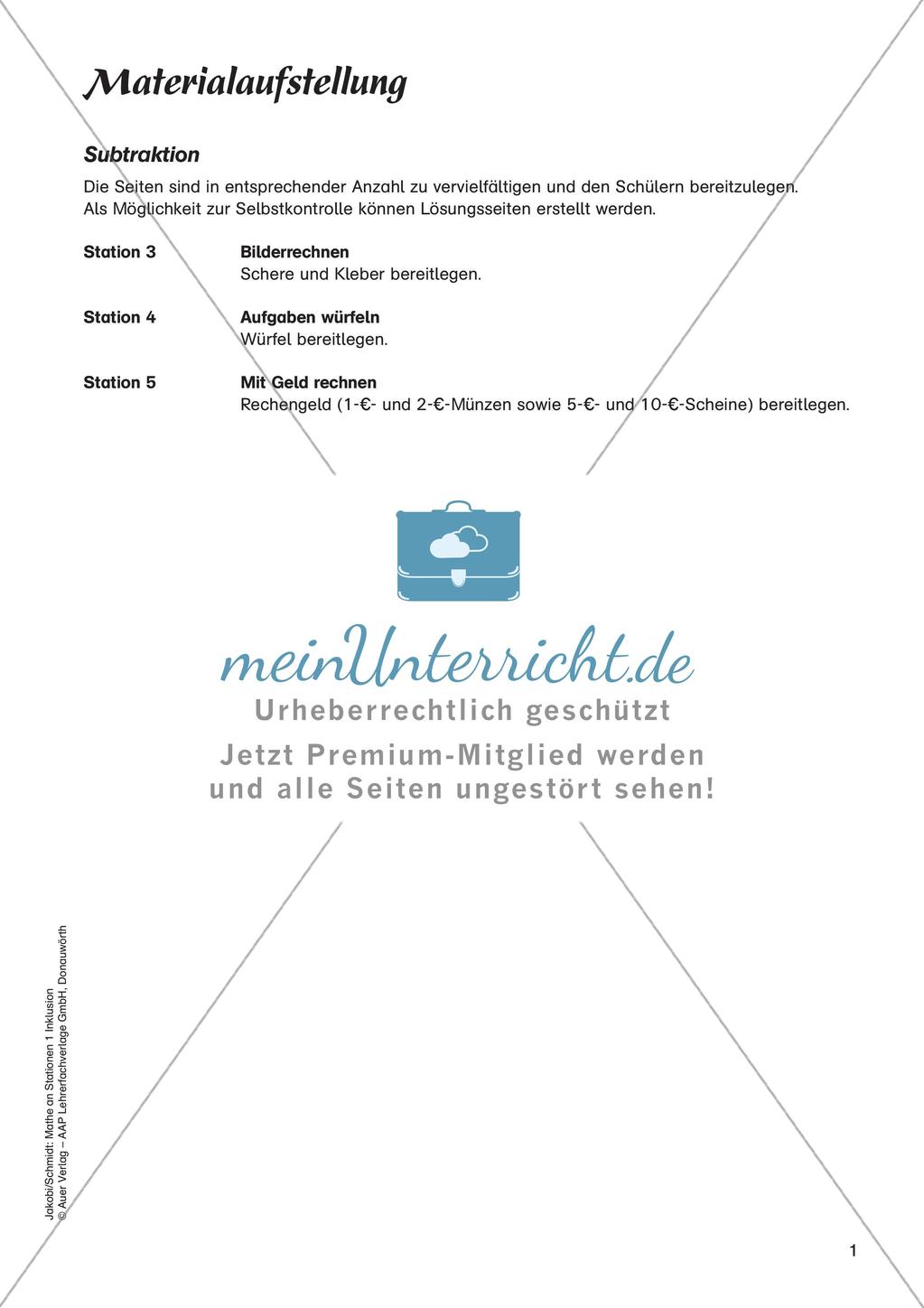 Mathe an Stationen - Inklusion: Subtraktion Preview 3