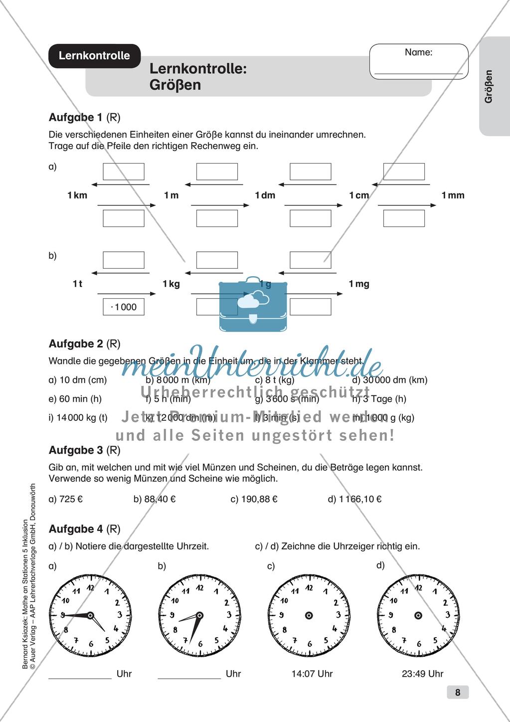 Mathe an Stationen - Inklusion: Größen Preview 10