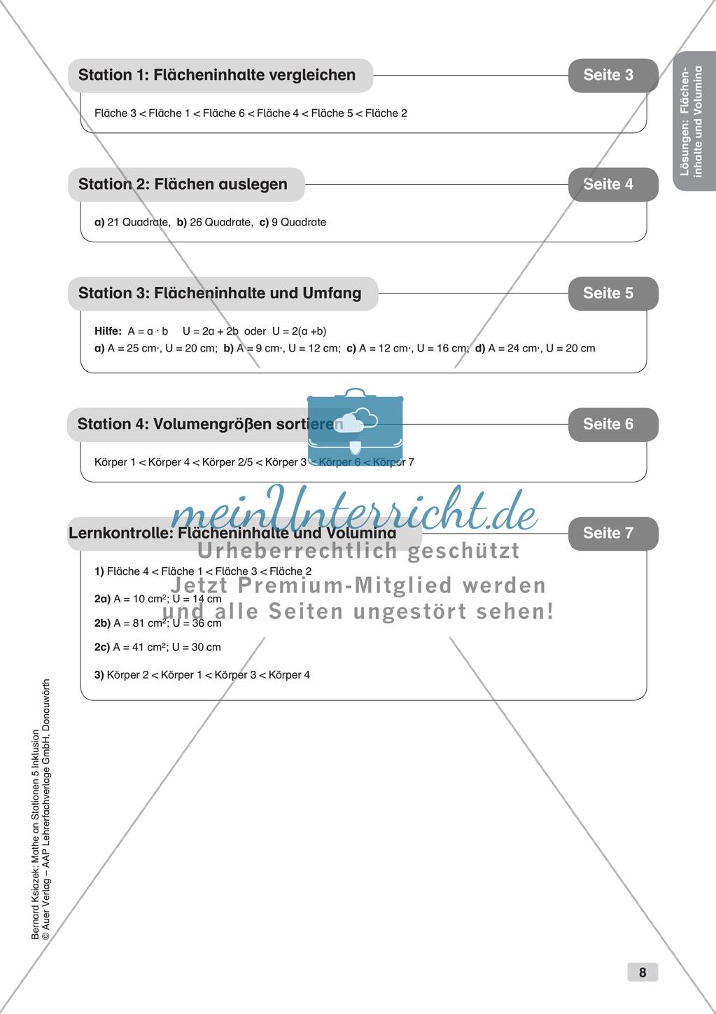 Mathe an Stationen - Inklusion: Flächeninhalte und Volumina Preview 10