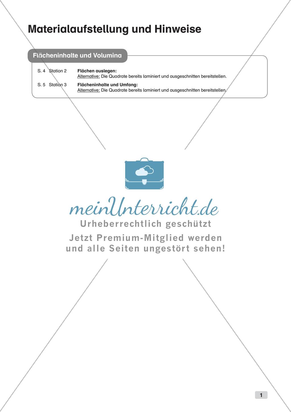 Mathe an Stationen - Inklusion: Flächeninhalte und Volumina Preview 3