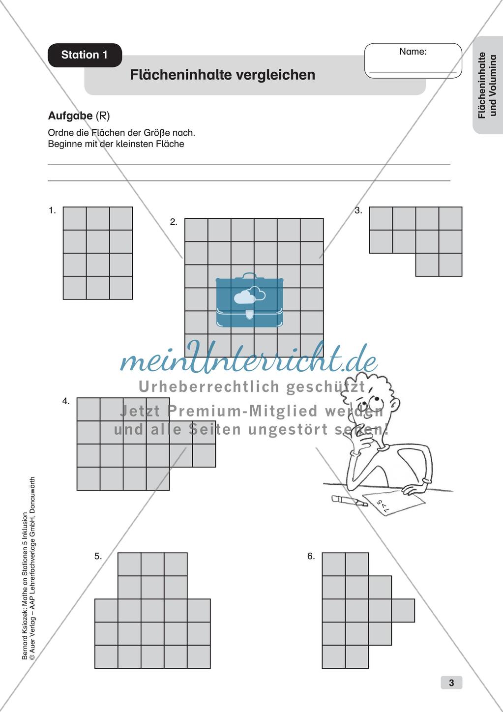 Mathe an Stationen - Inklusion: Flächeninhalte und Volumina Preview 5