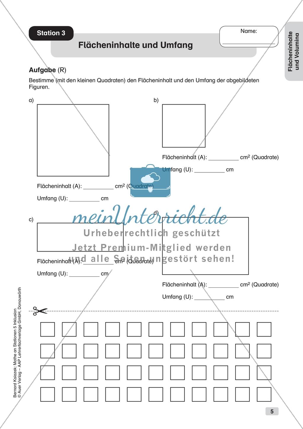 Mathe an Stationen - Inklusion: Flächeninhalte und Volumina Preview 7