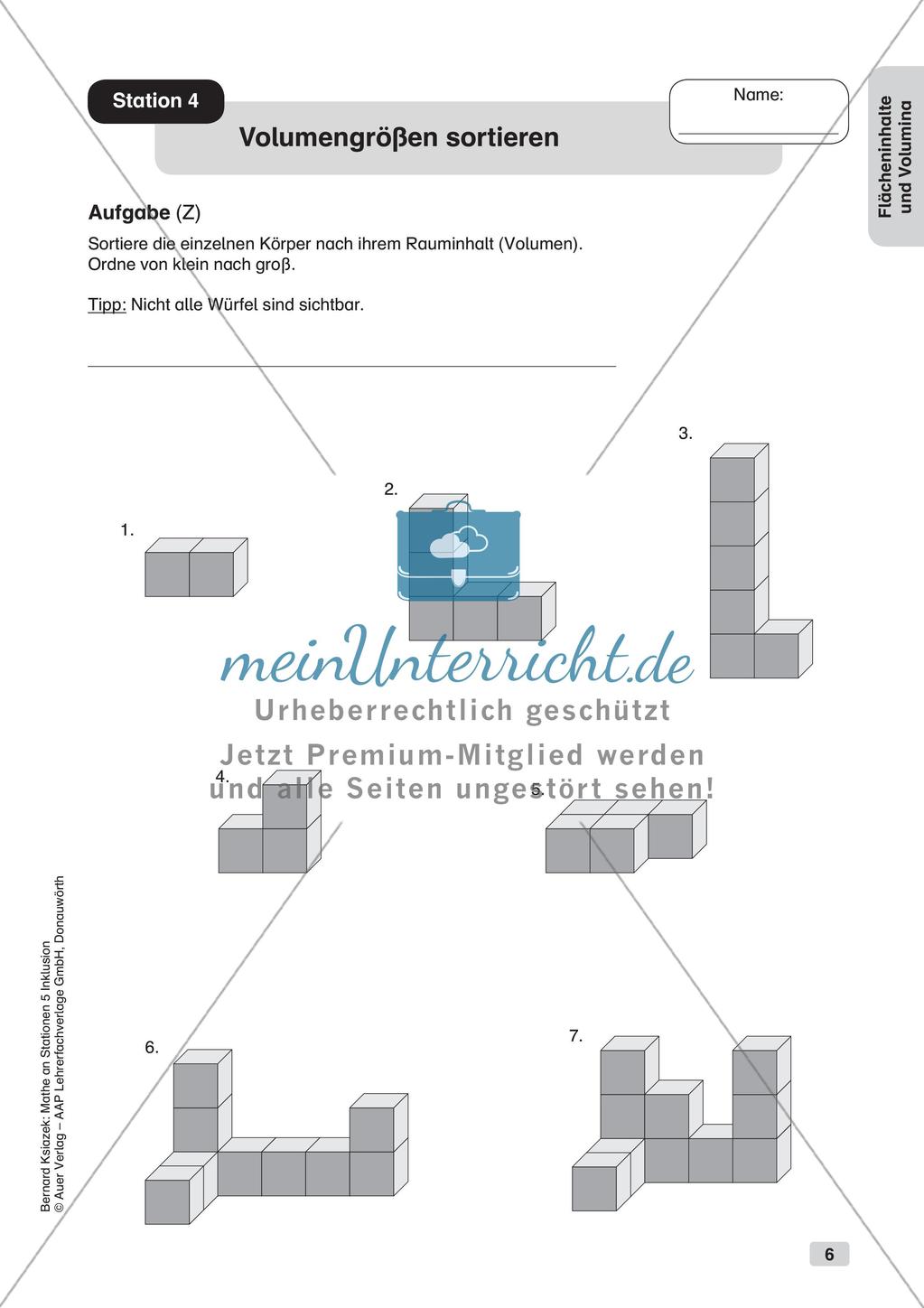 Mathe an Stationen - Inklusion: Flächeninhalte und Volumina Preview 8