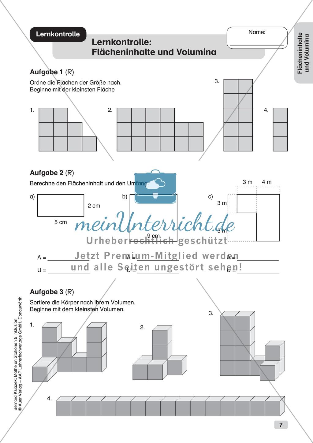Mathe an Stationen - Inklusion: Flächeninhalte und Volumina Preview 9