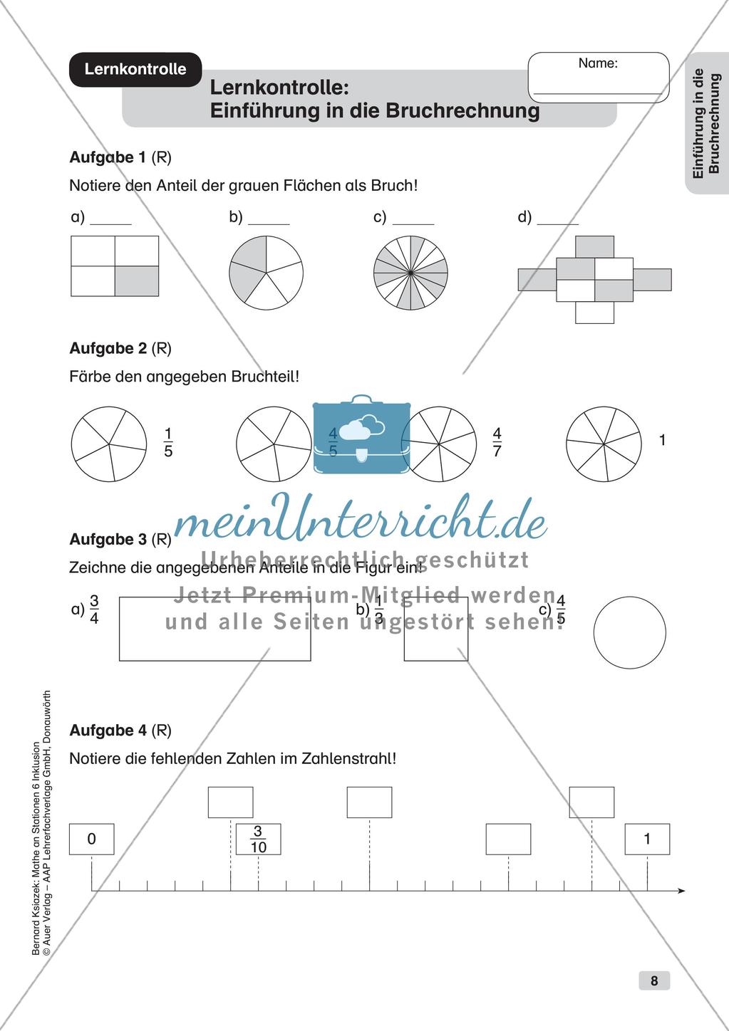 Mathe an Stationen - Inklusion: Einführung in die Bruchrechnung Preview 10