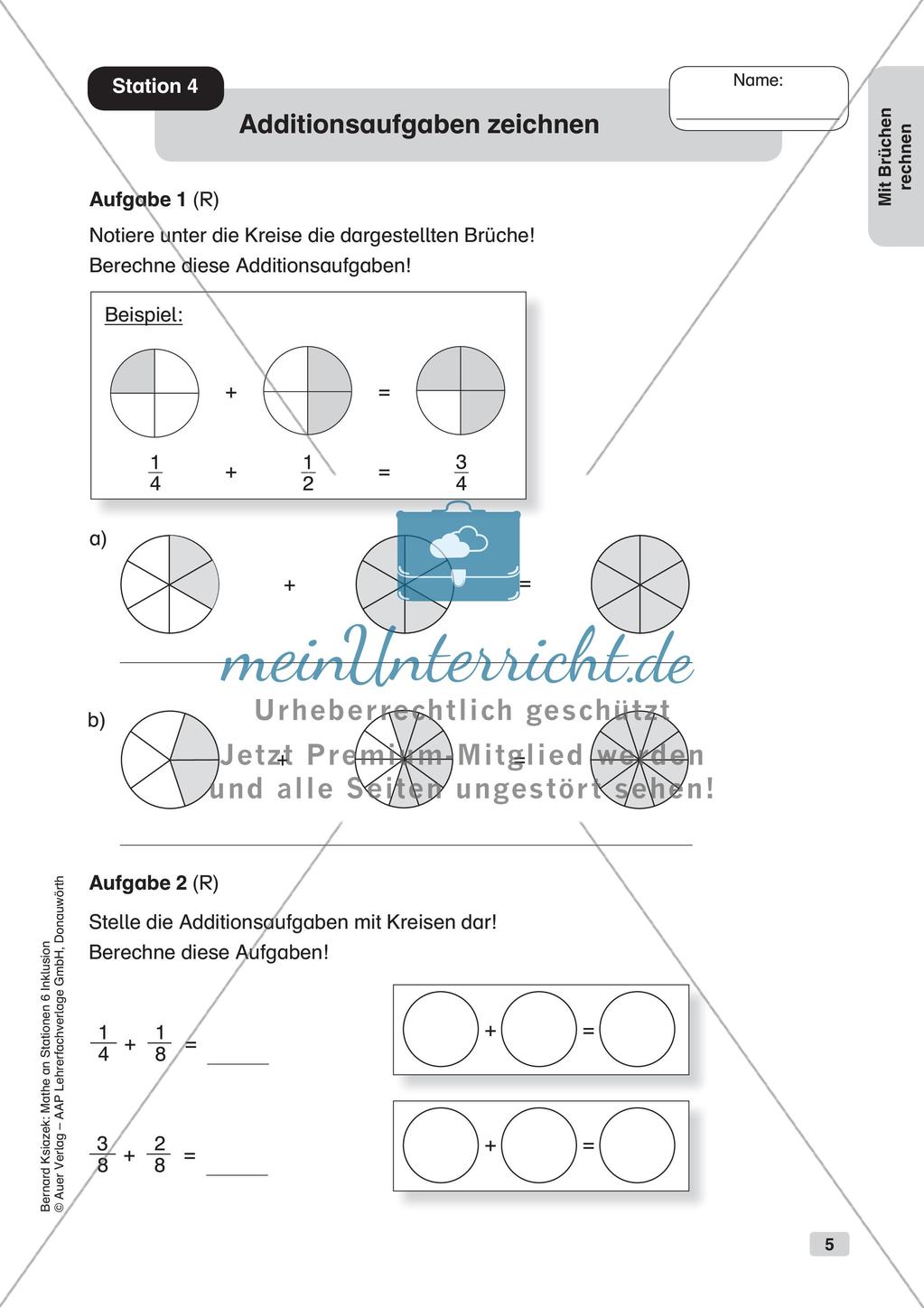 Mathe an Stationen - Inklusion: Mit Brüchen rechnen Preview 7