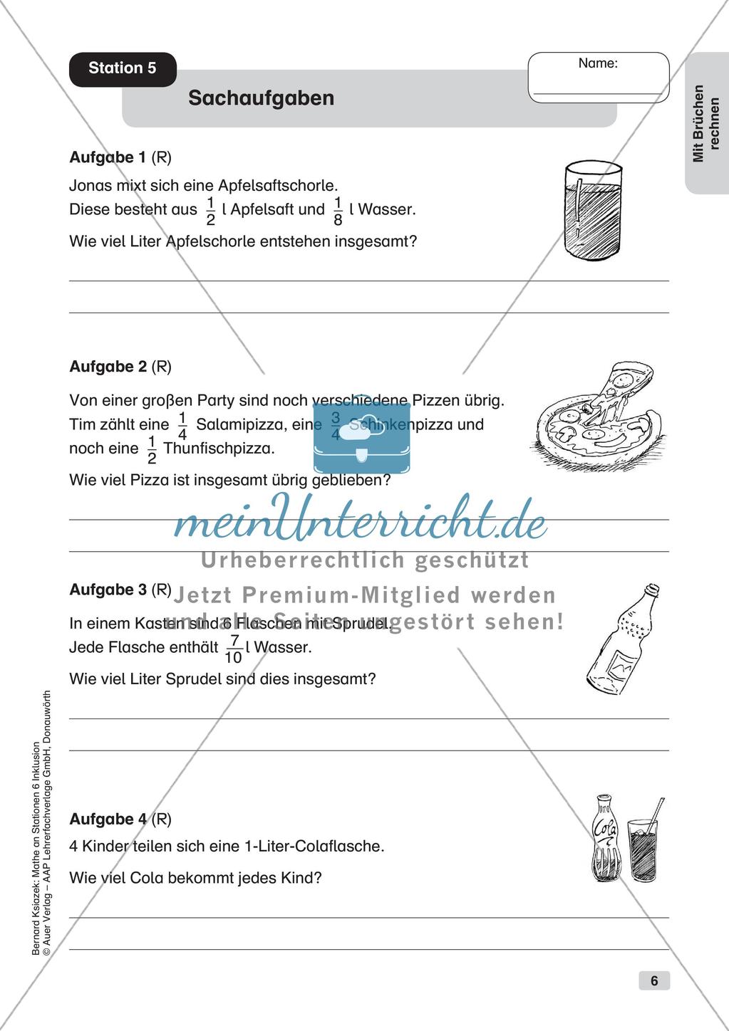 Mathe an Stationen - Inklusion: Mit Brüchen rechnen Preview 8