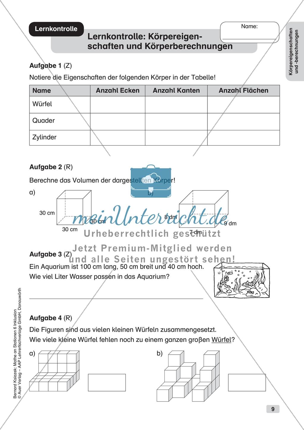 Mathe an Stationen - Inklusion: Körpereigenschaften und Körperberechnungen Preview 11