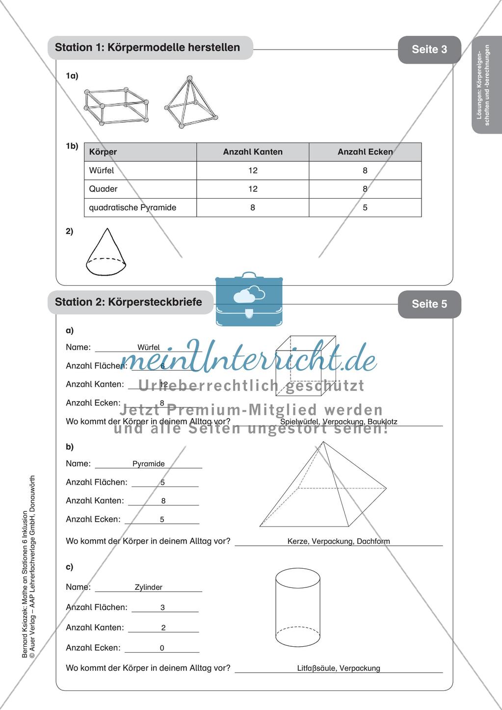 Mathe an Stationen - Inklusion: Körpereigenschaften und Körperberechnungen Preview 12