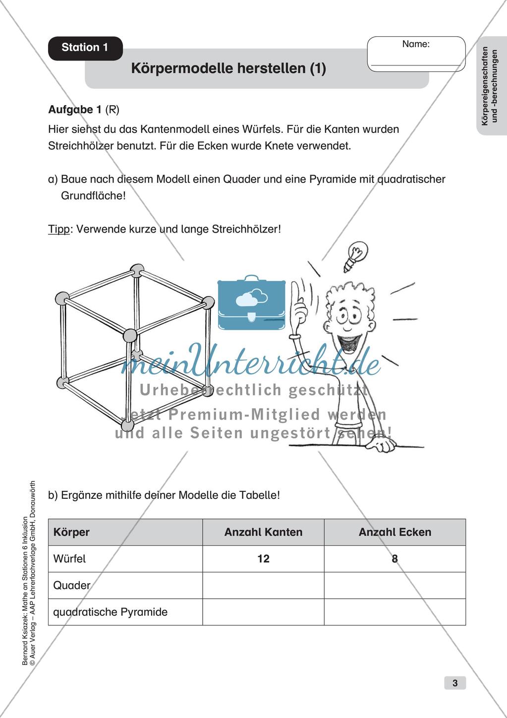 Mathe an Stationen - Inklusion: Körpereigenschaften und Körperberechnungen Preview 5