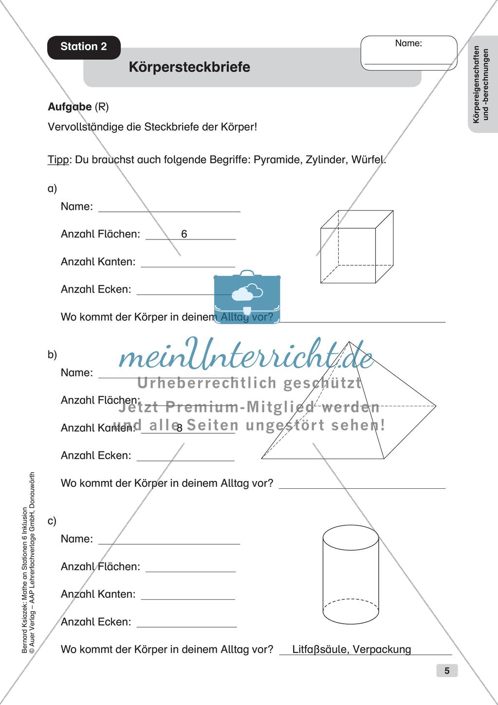 Mathe an Stationen - Inklusion: Körpereigenschaften und Körperberechnungen Preview 7