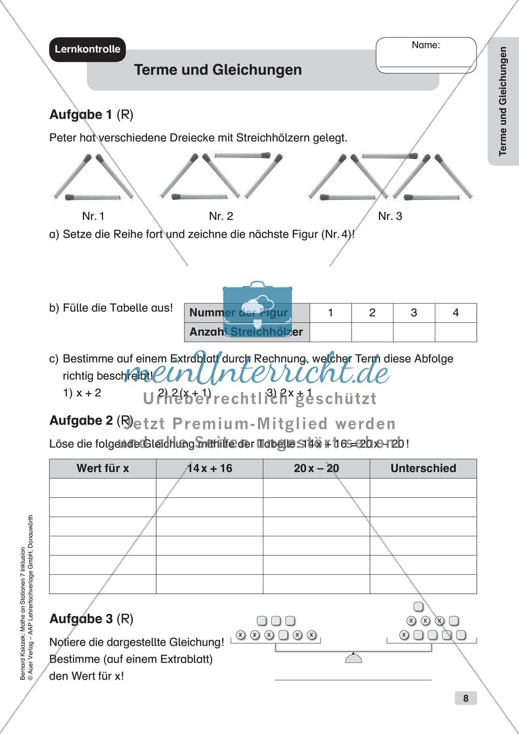 Mathe an Stationen - Inklusion: Terme und Gleichungen Preview 10