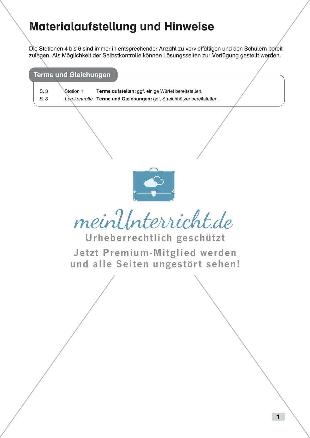 Mathe an Stationen - Inklusion: Terme und Gleichungen Preview 3