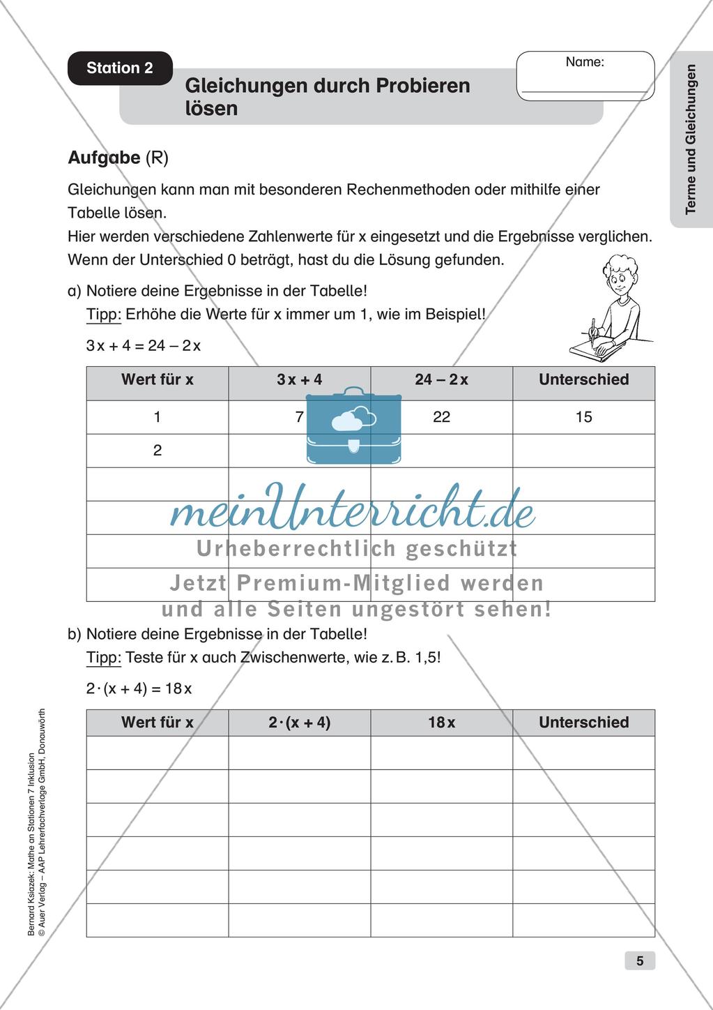 Mathe an Stationen - Inklusion: Terme und Gleichungen Preview 7