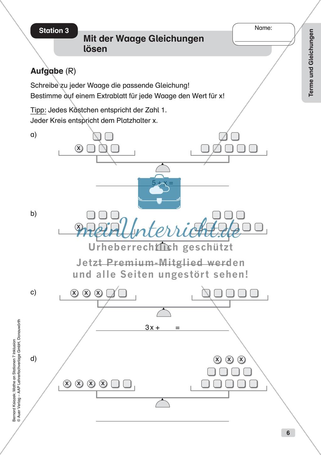 Mathe an Stationen - Inklusion: Terme und Gleichungen Preview 8