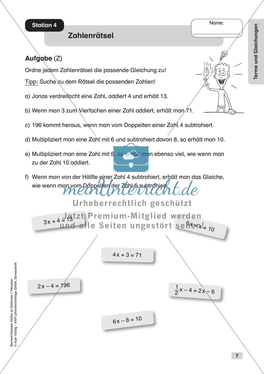 Mathe an Stationen - Inklusion: Terme und Gleichungen Preview 9