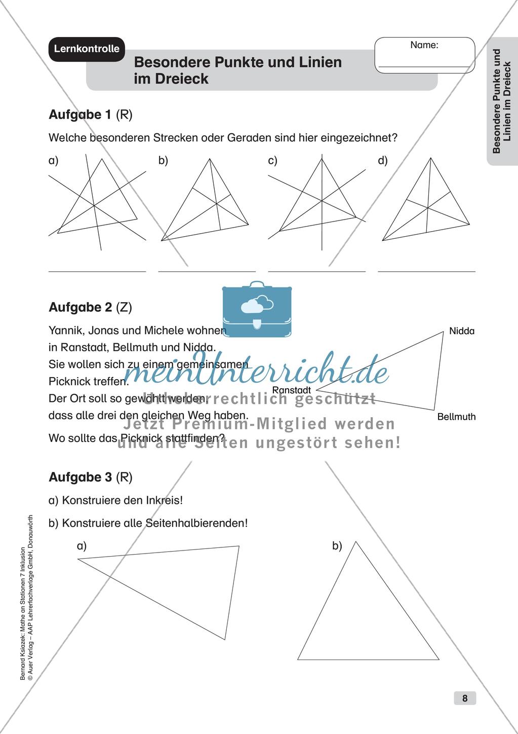 Mathe an Stationen - Inklusion: Besondere Punkte und Linien im Dreieck Preview 10