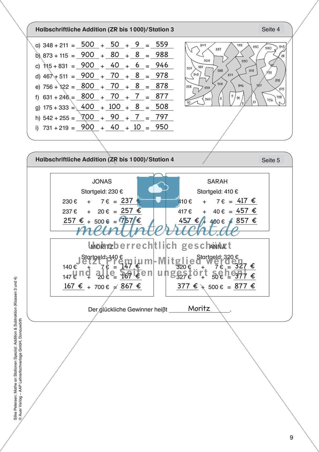 Mathe an Stationen: Halbschriftliche Addition (ZR bis 1000) Preview 11