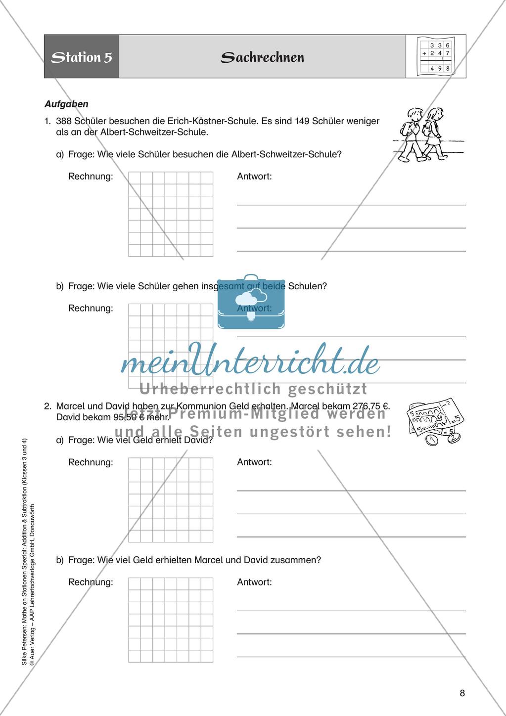 Mathe an Stationen: Schriftliche Addition (ZR bis 1000 mit Übertrag) Preview 10