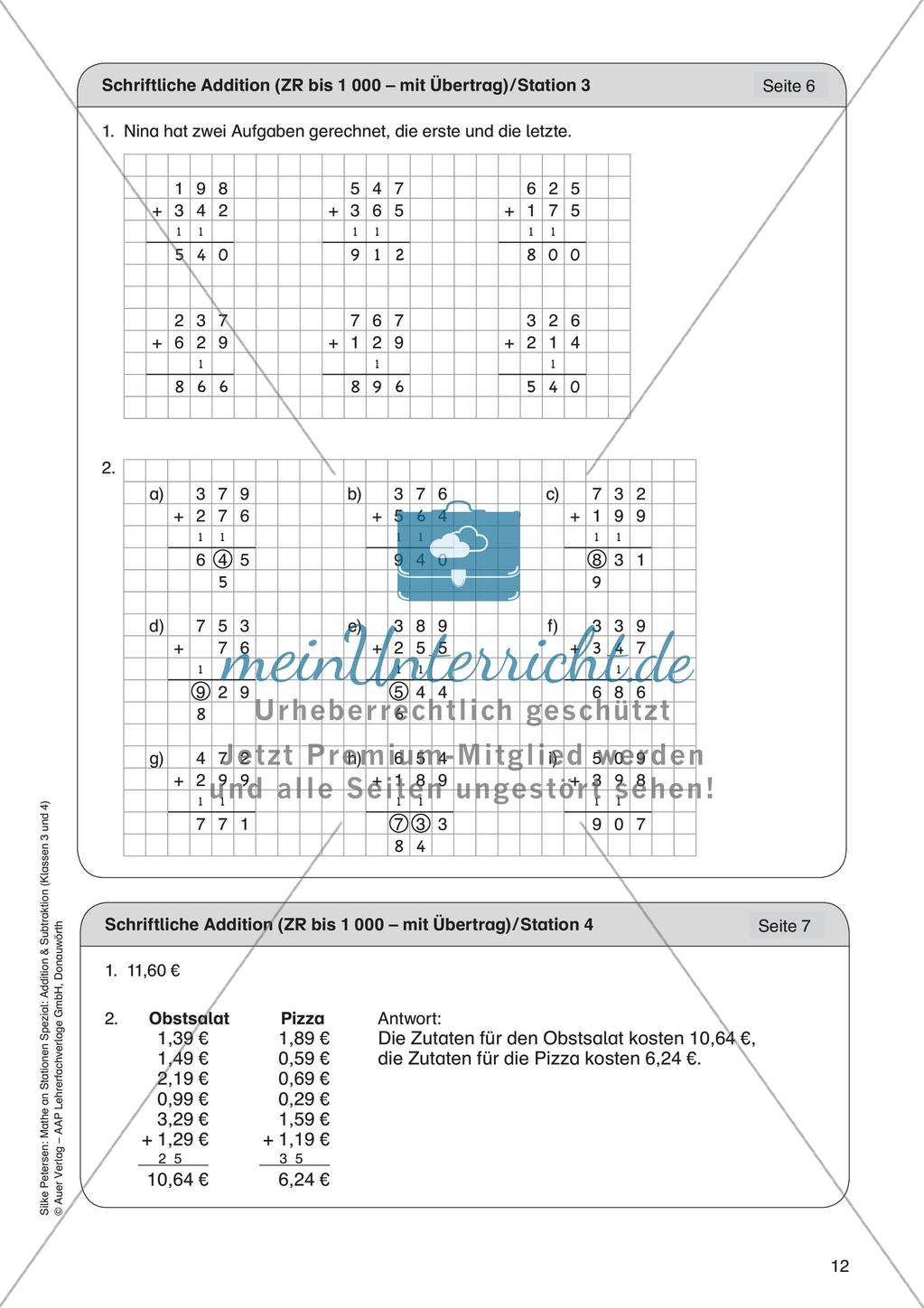 Mathe an Stationen: Schriftliche Addition (ZR bis 1000 mit Übertrag) Preview 14