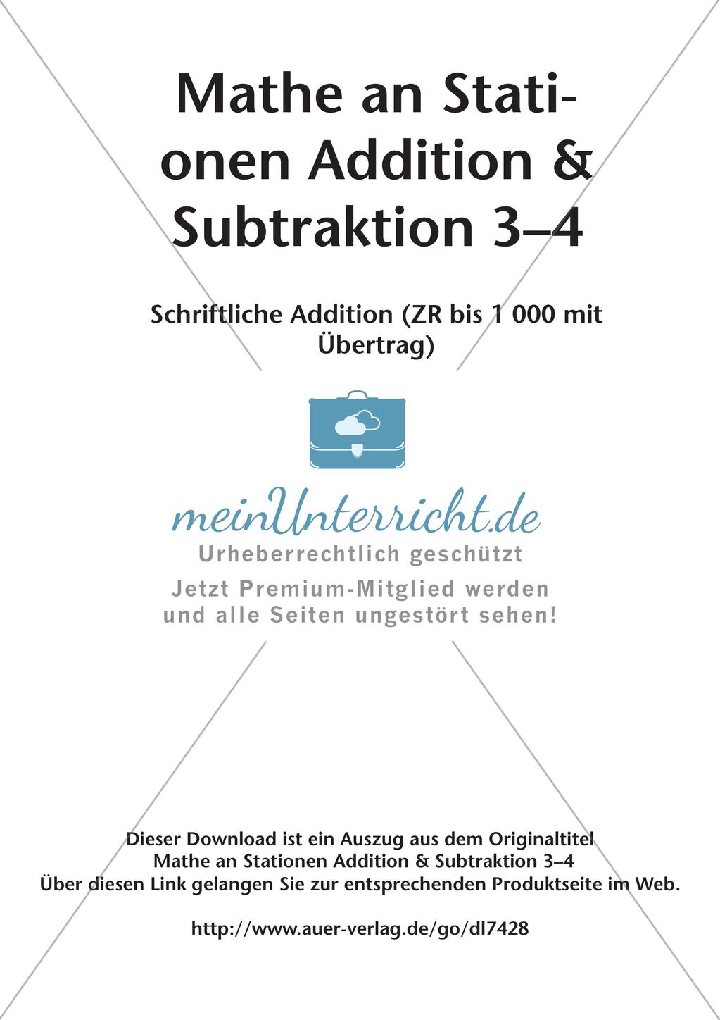 Mathe an Stationen: Schriftliche Addition (ZR bis 1000 mit Übertrag) Preview 2