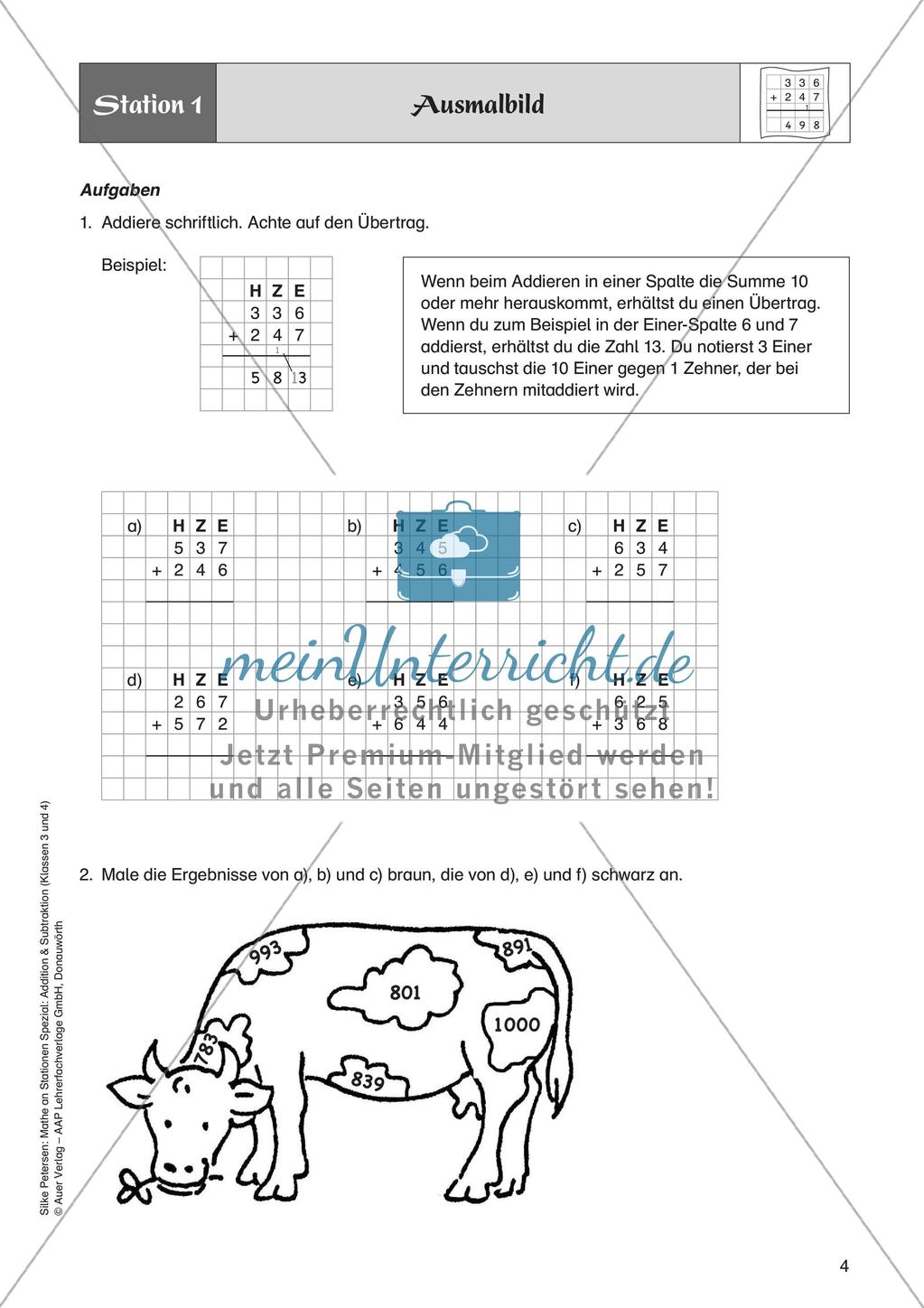 Mathe an Stationen: Schriftliche Addition (ZR bis 1000 mit Übertrag) Preview 6