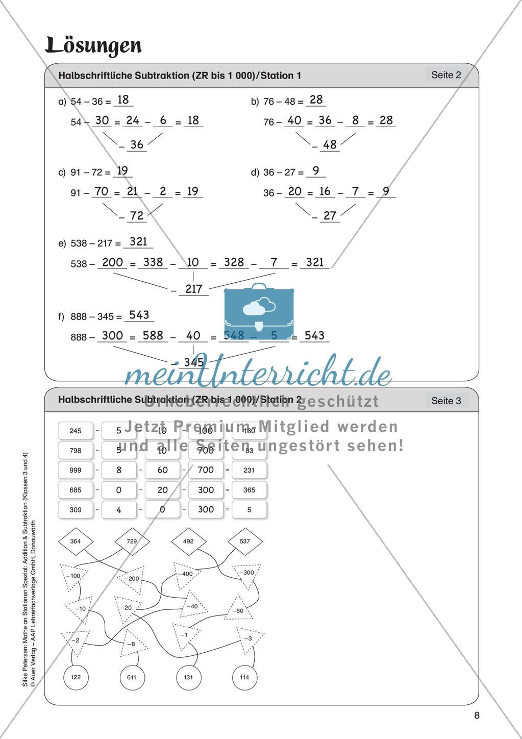 Mathe an Stationen: Halbschriftliche Subtraktion (ZR bis 1000) Preview 10