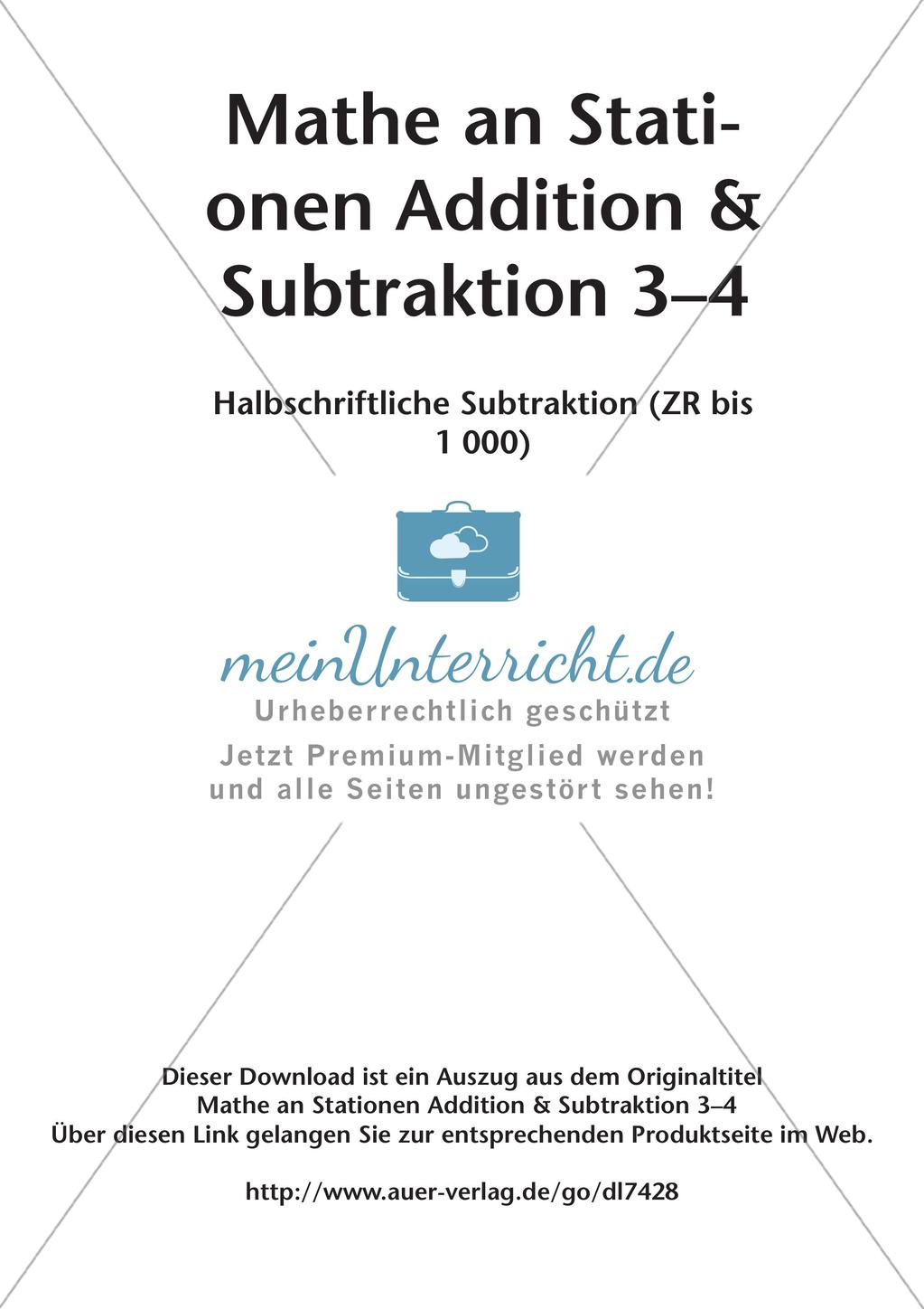 Mathe an Stationen: Halbschriftliche Subtraktion (ZR bis 1000) Preview 2