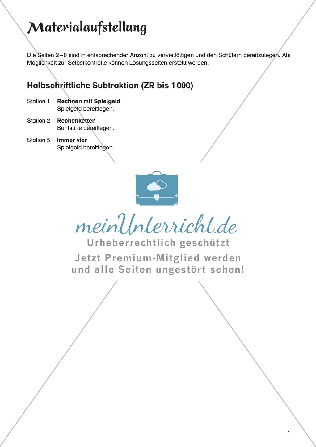 Mathe an Stationen: Halbschriftliche Subtraktion (ZR bis 1000) Preview 3