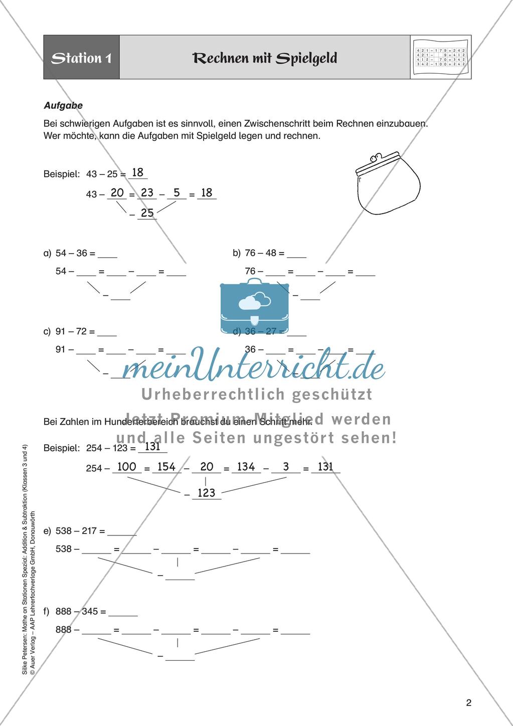 Mathe an Stationen: Halbschriftliche Subtraktion (ZR bis 1000) Preview 4