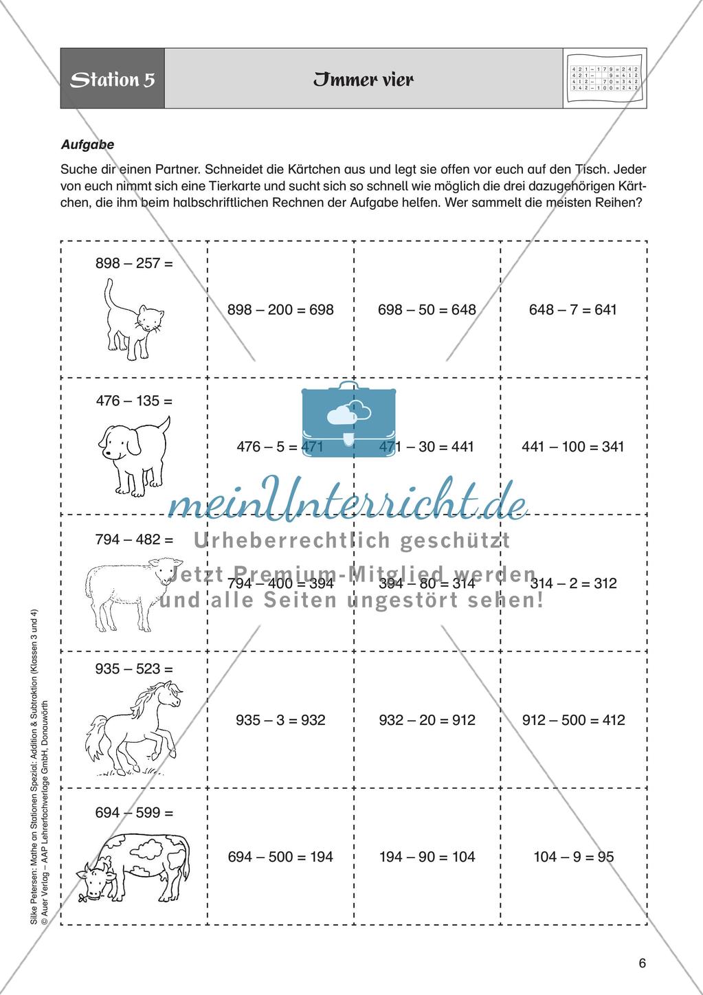 Mathe an Stationen: Halbschriftliche Subtraktion (ZR bis 1000) Preview 8