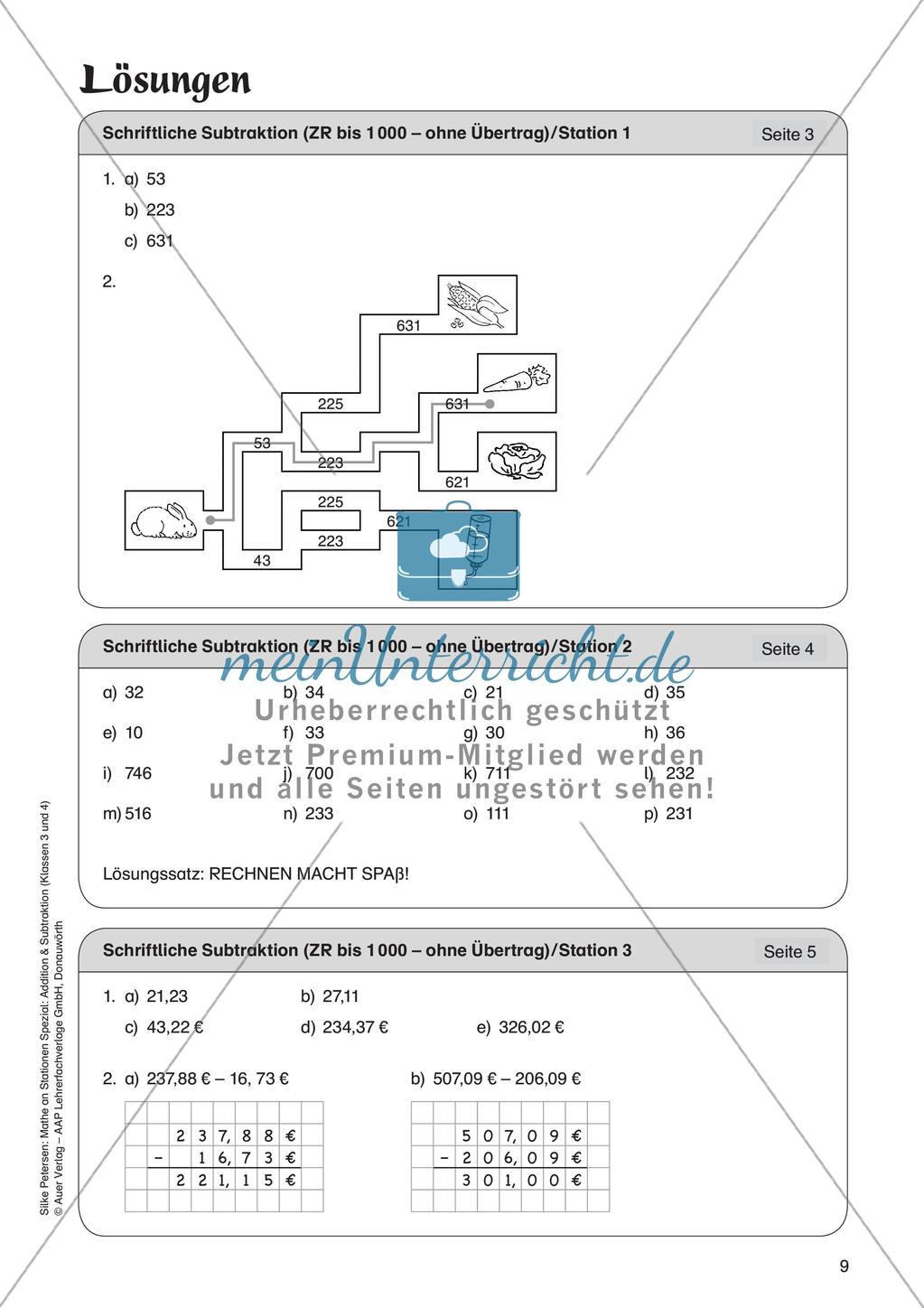 Mathe an Stationen: Schriftliche Subtraktion (ZR bis 1000 ohne Übertrag) Preview 11
