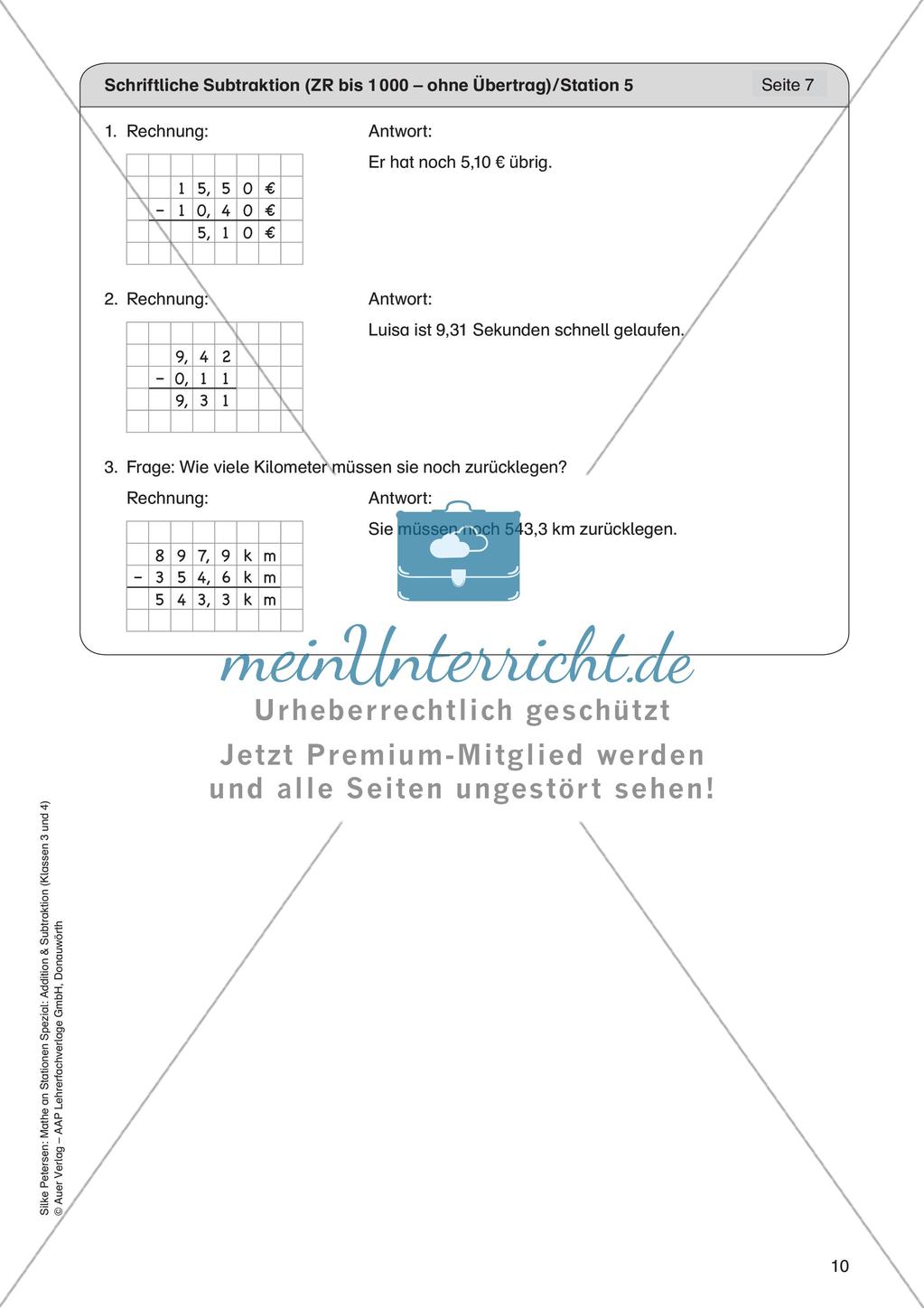 Mathe an Stationen: Schriftliche Subtraktion (ZR bis 1000 ohne Übertrag) Preview 12