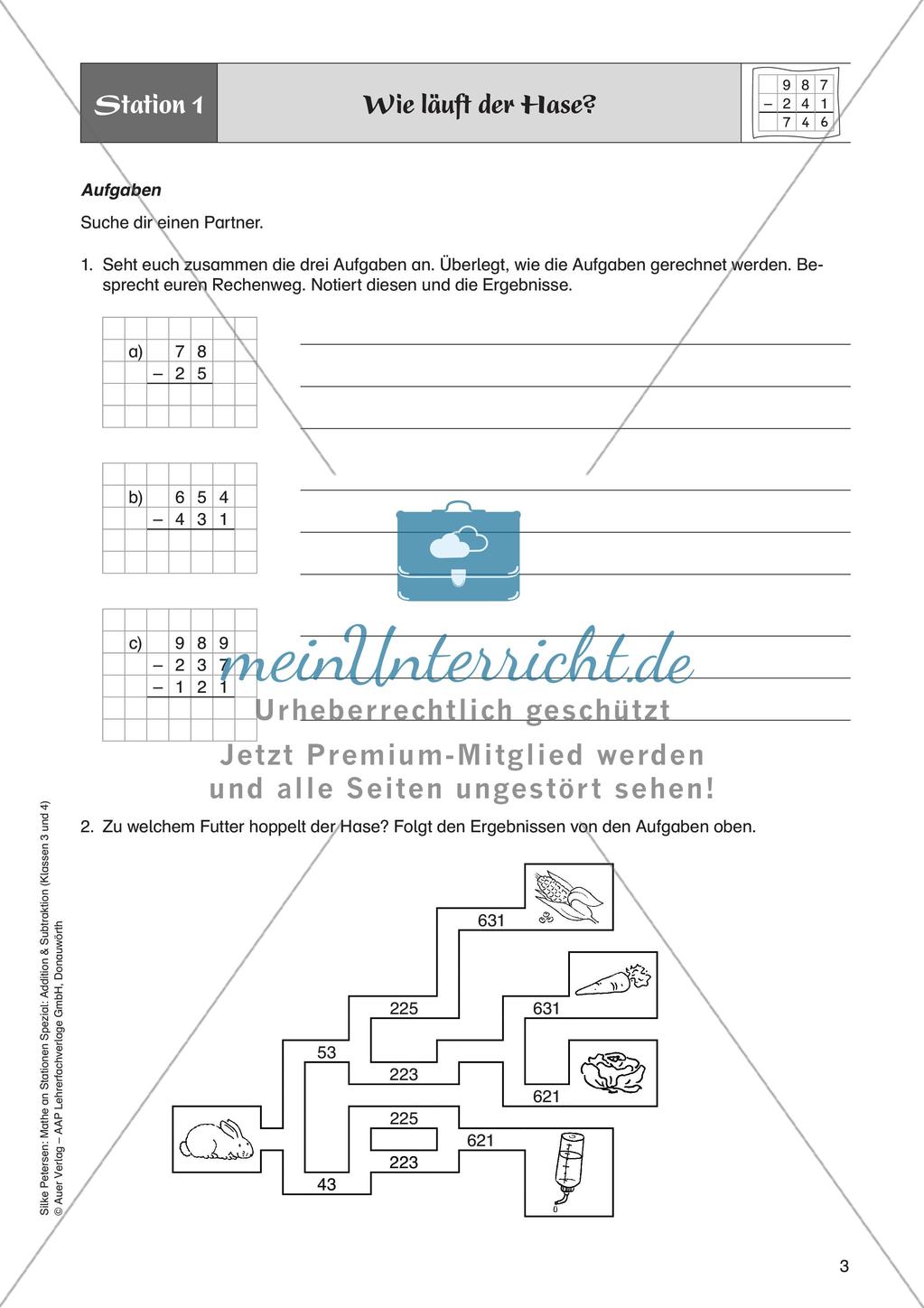Mathe an Stationen: Schriftliche Subtraktion (ZR bis 1000 ohne Übertrag) Preview 5