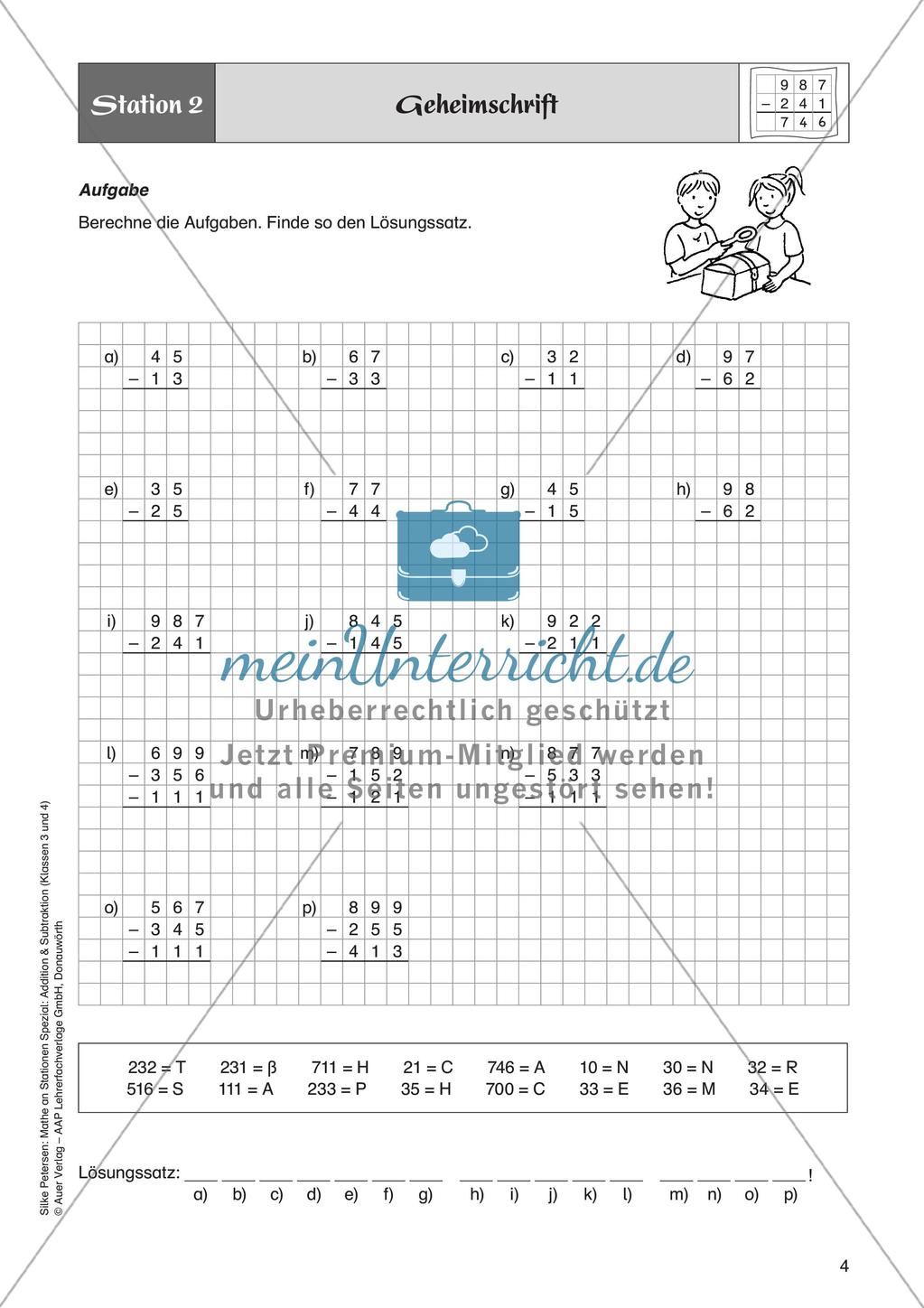 Mathe an Stationen: Schriftliche Subtraktion (ZR bis 1000 ohne Übertrag) Preview 6