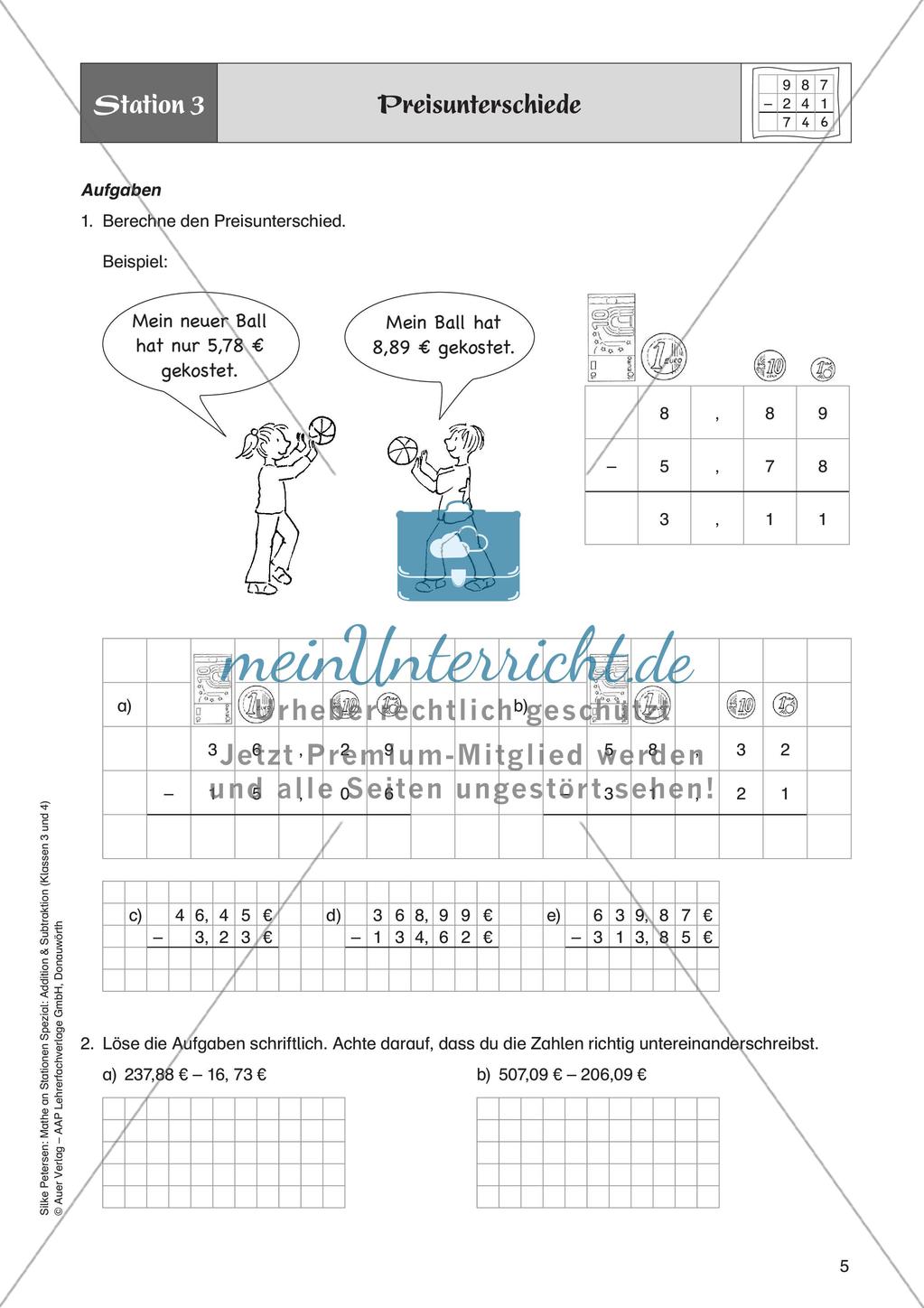 Mathe an Stationen: Schriftliche Subtraktion (ZR bis 1000 ohne Übertrag) Preview 7