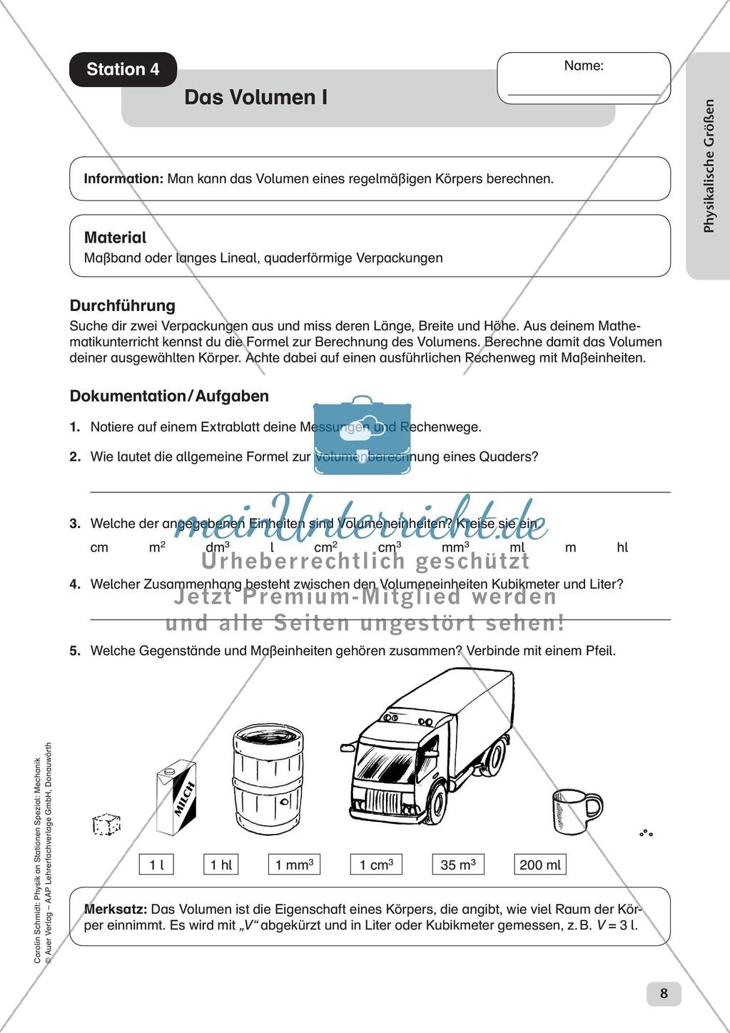 Physik an Stationen: Mechanik - Physikalische Größen Preview 10