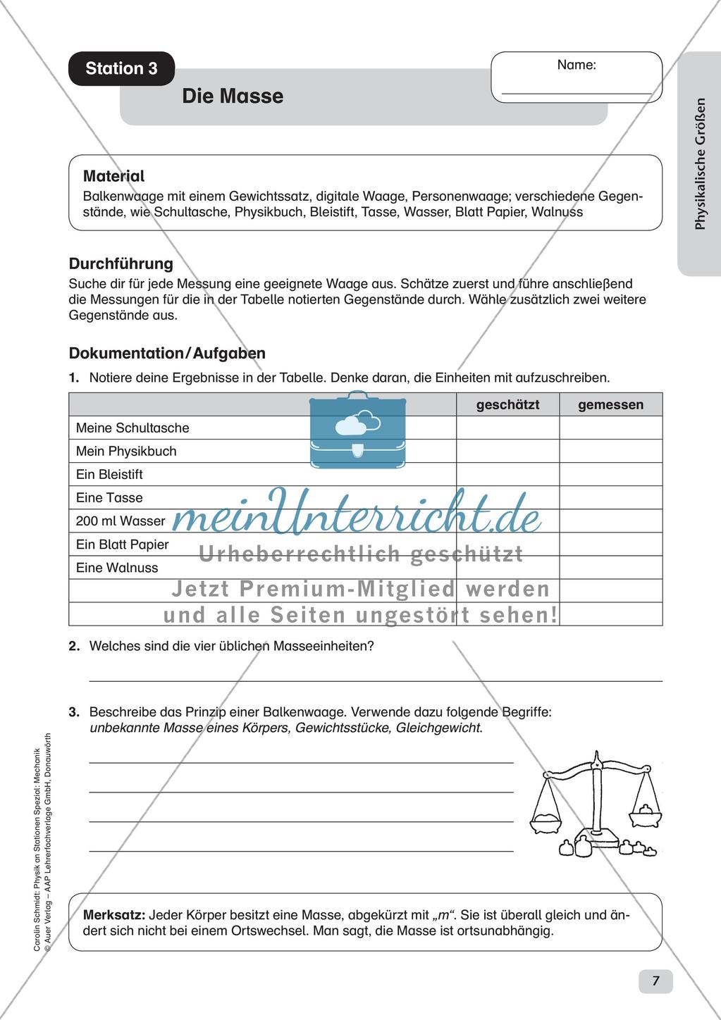 Physik an Stationen: Mechanik - Physikalische Größen Preview 9