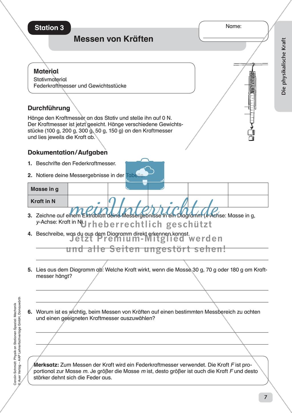 Physik an Stationen: Mechanik - Die physikalische Kraft Preview 9