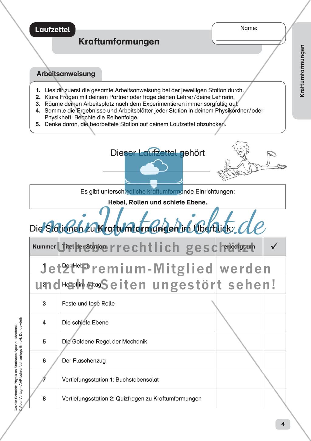 Physik an Stationen: Mechanik - Kraftumformungen Preview 6