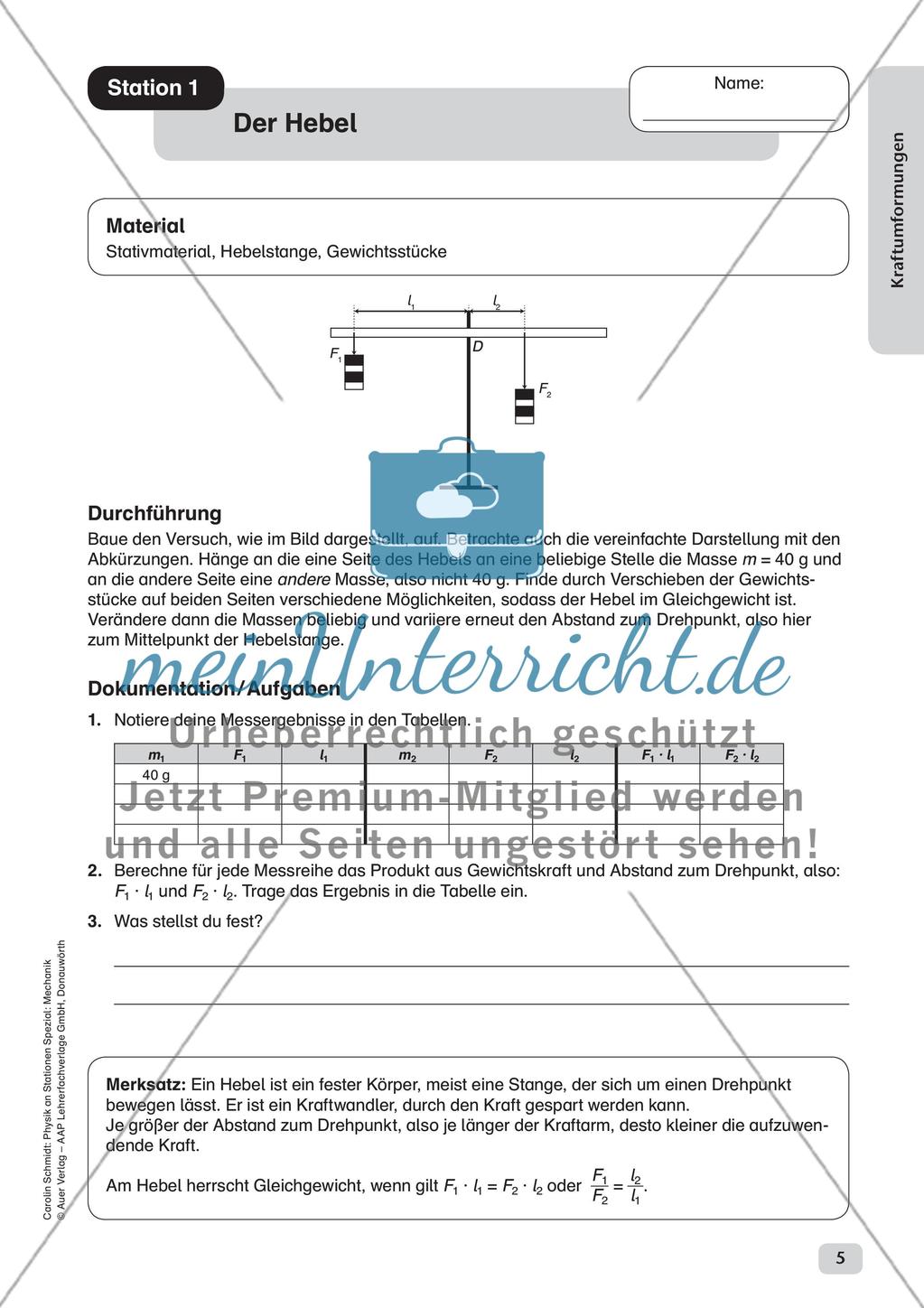 Physik an Stationen: Mechanik - Kraftumformungen Preview 7