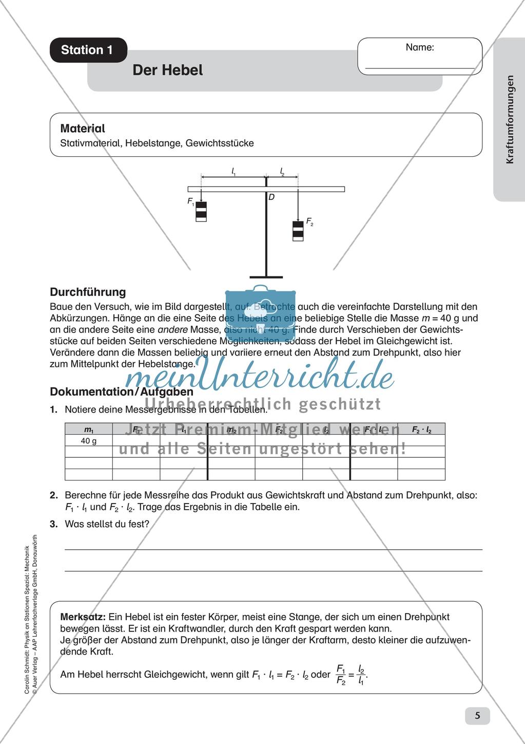 Physik an Stationen: Mechanik - Kraftumformungen Preview 7