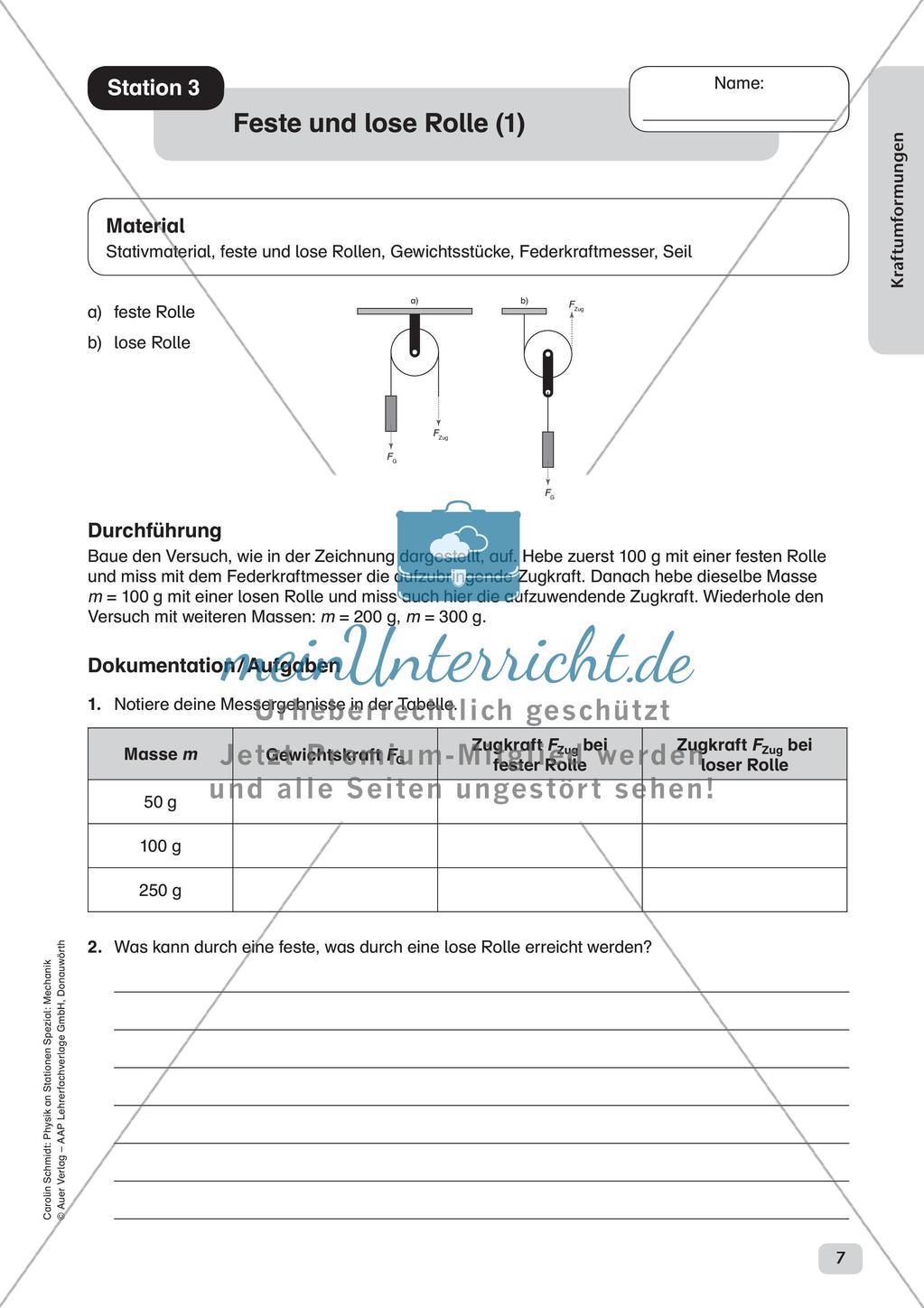 Physik an Stationen: Mechanik - Kraftumformungen Preview 9