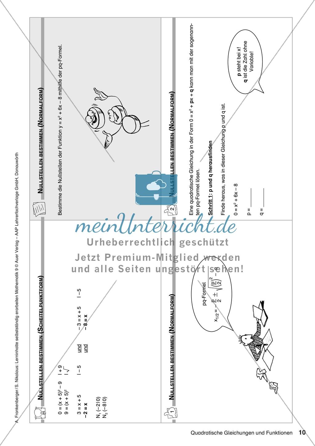 Lerninhalte selbstständig erarbeiten Thema Quadratische Gleichungen und Funktionen Preview 12