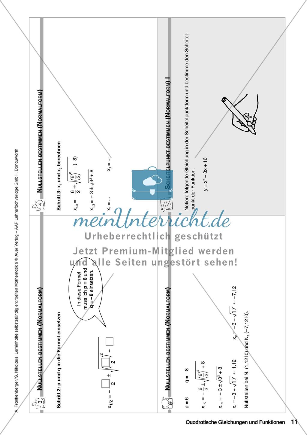 Lerninhalte selbstständig erarbeiten Thema Quadratische Gleichungen und Funktionen Preview 13