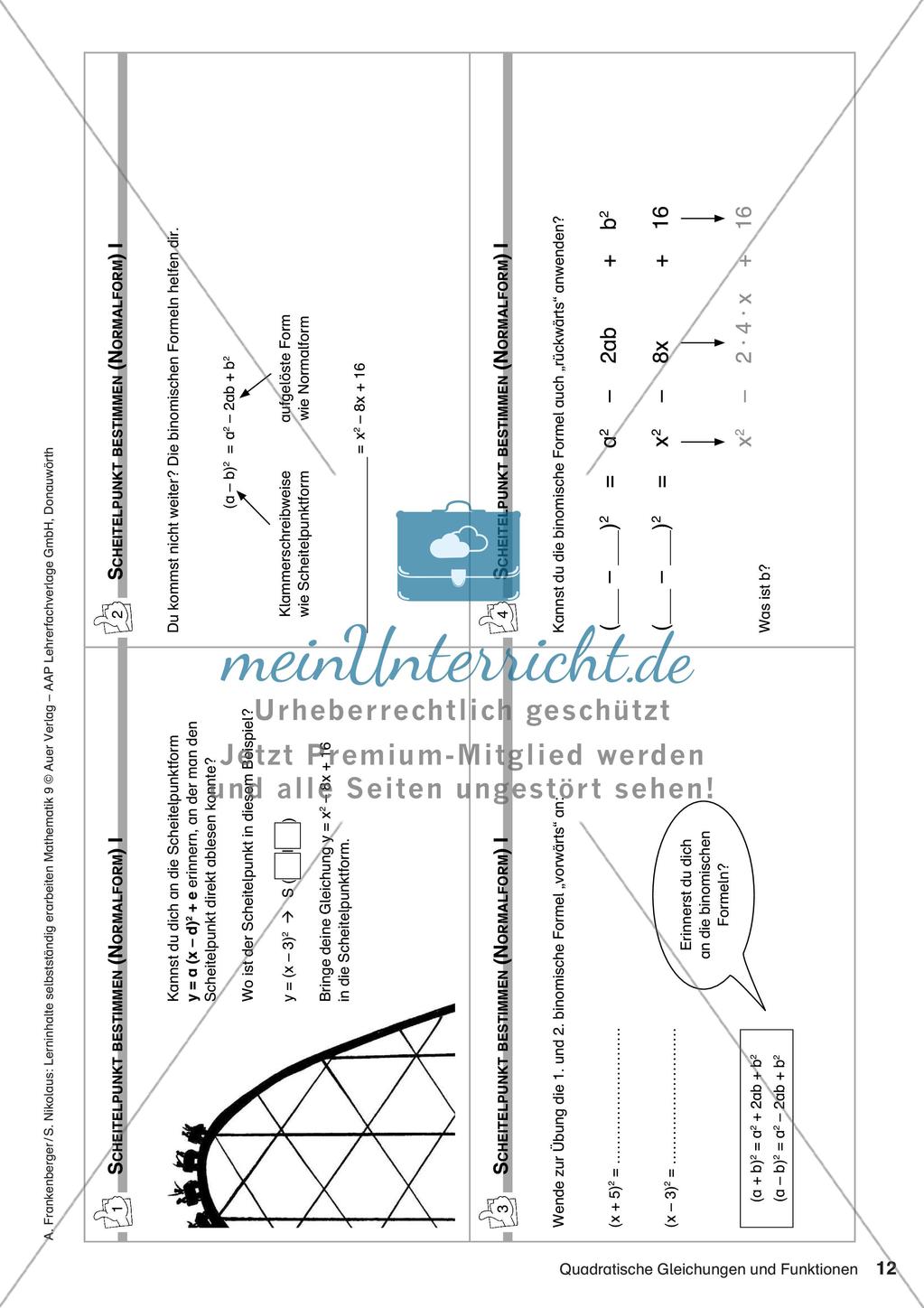 Lerninhalte selbstständig erarbeiten Thema Quadratische Gleichungen und Funktionen Preview 14